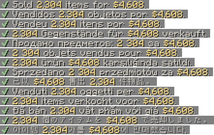 The plugin's sale message in all fourteen languages, as it appears in the game's chat.